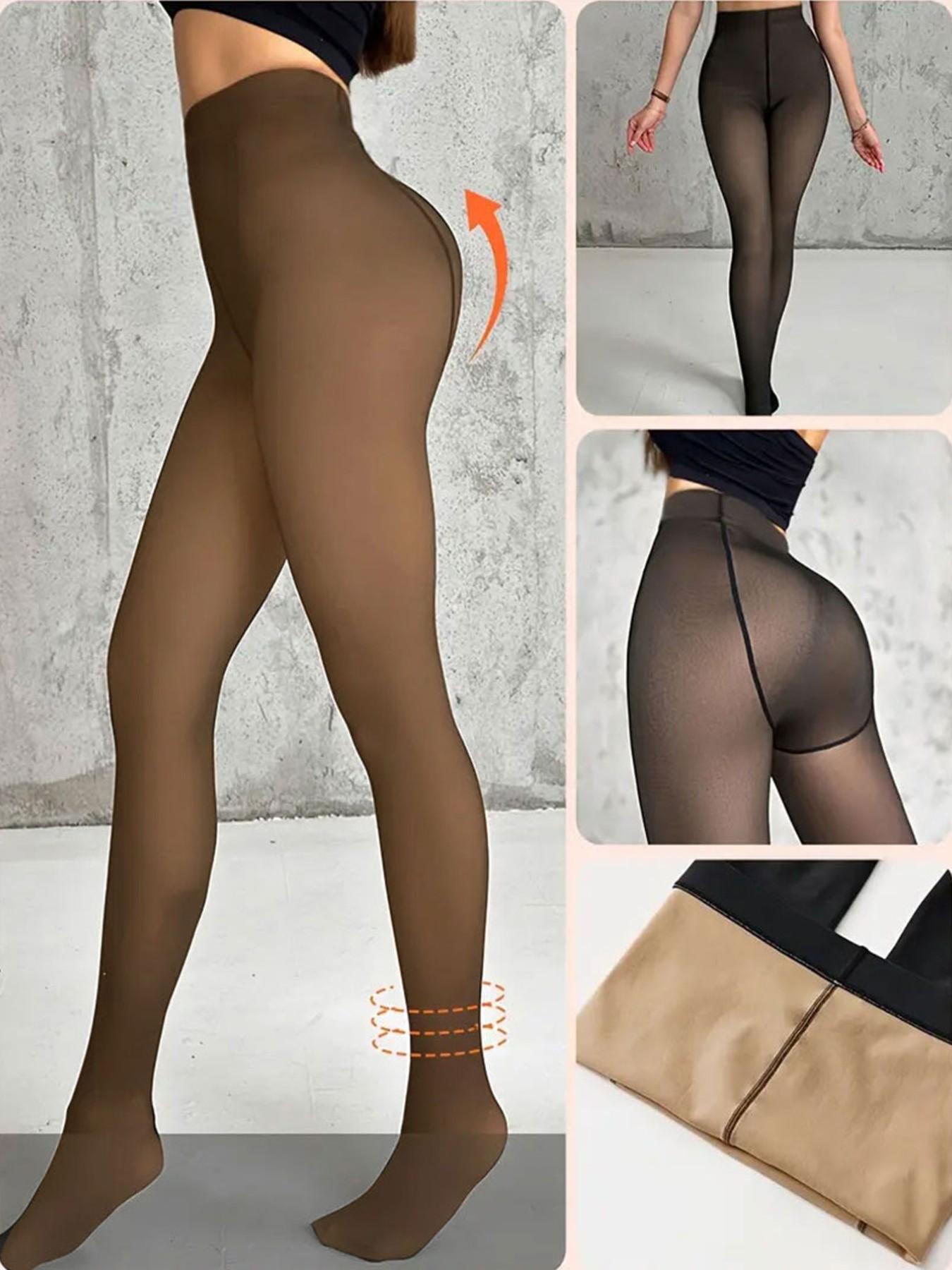 2 Pairs Women's Semi-Sheer Warm Fitted Tights, Soft Comfortable Elastic, Plain Color, Ideal for Underwear, Sleepwear, Casual Wear, Fall Winter