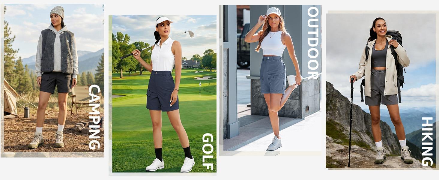 luvamia Hiking Shorts for Women Cargo Lightweight Water Resistant Elastic Waist Golf Casual Summer 7 Inch Inseam Shorts