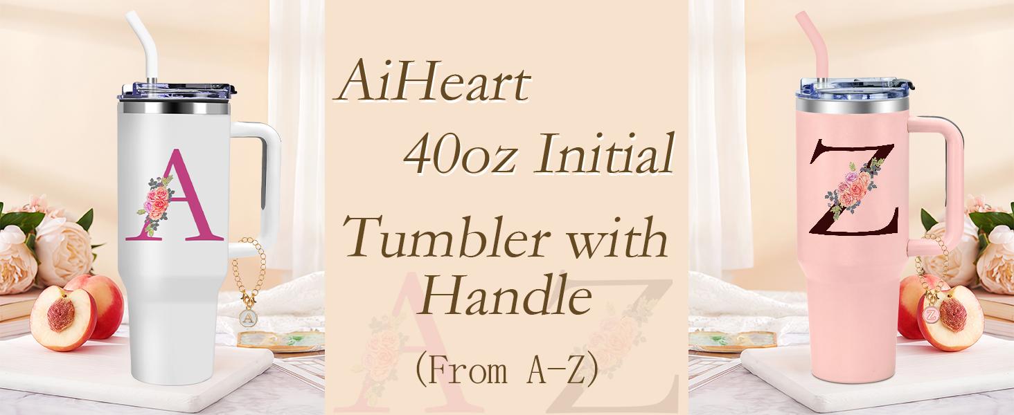 Monogrammed Gifts for Women,Wife,Initial Cup,Personalized for Birthday Gifts,Halloween,Thanks giving Day,Custom Tumbler with Handle 40oz-A