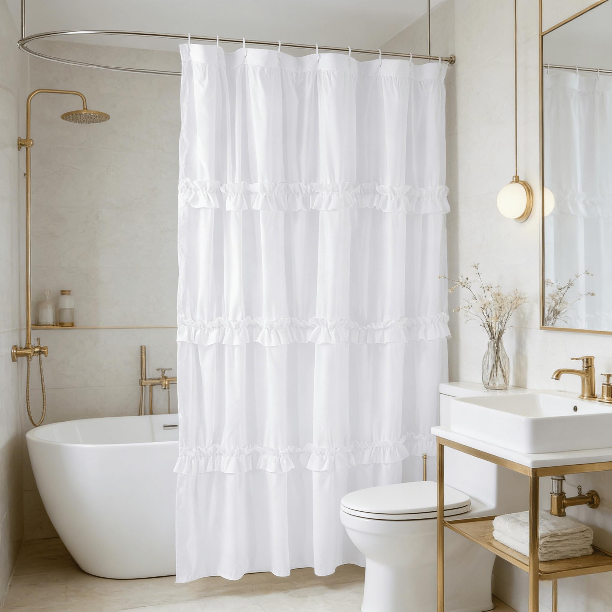 French Vintage Ruffled Shower Curtain, Handmade Pleated Microfiber, Butterfly Knot, 12 Holes, 72"x72", Perfect for Master Bathroom