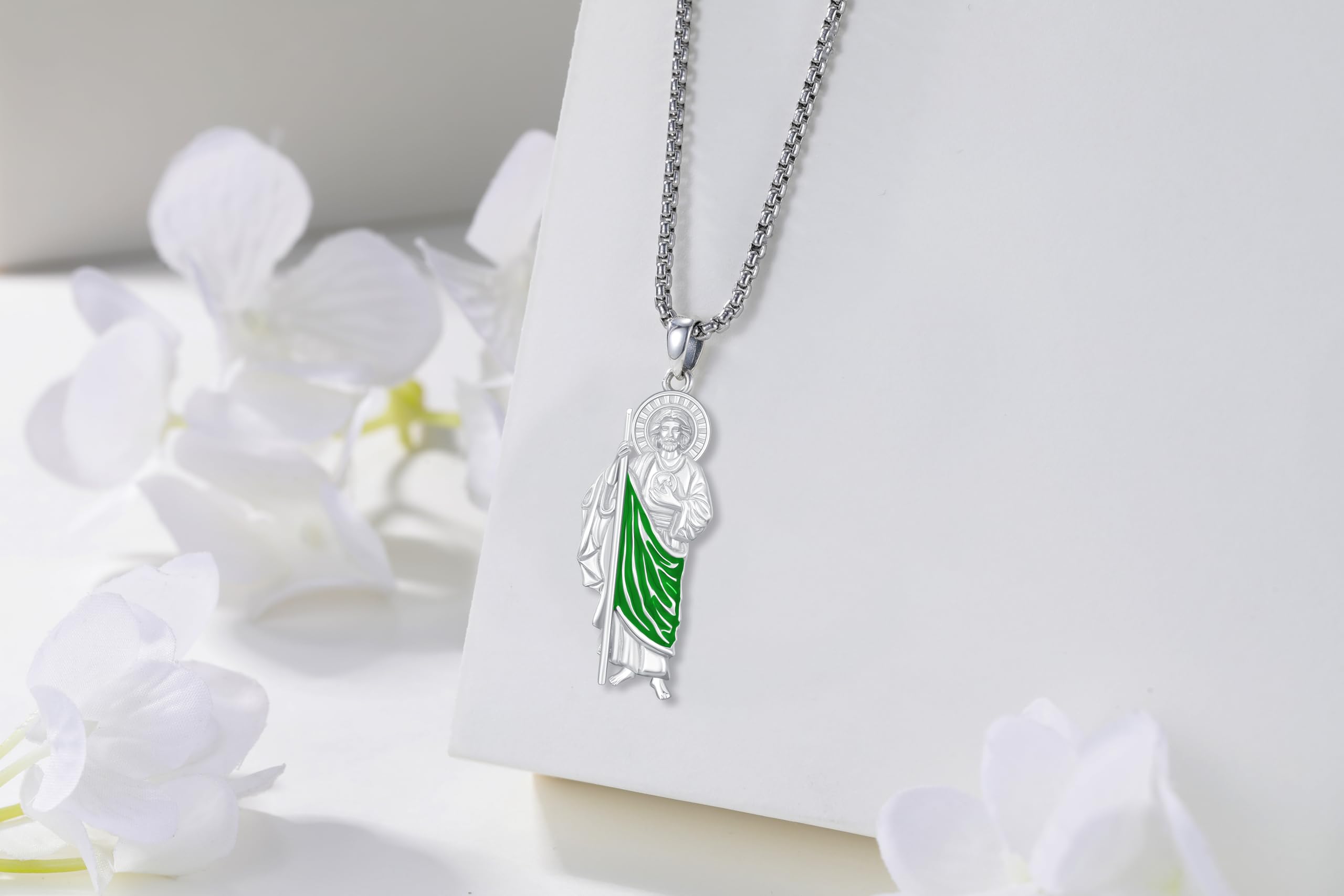 Thanches 925 Sterling Silver San Judas Necklace St. Jude Medal for Men Women Religious Hope Protection comfort Pendant Jewelry Gift