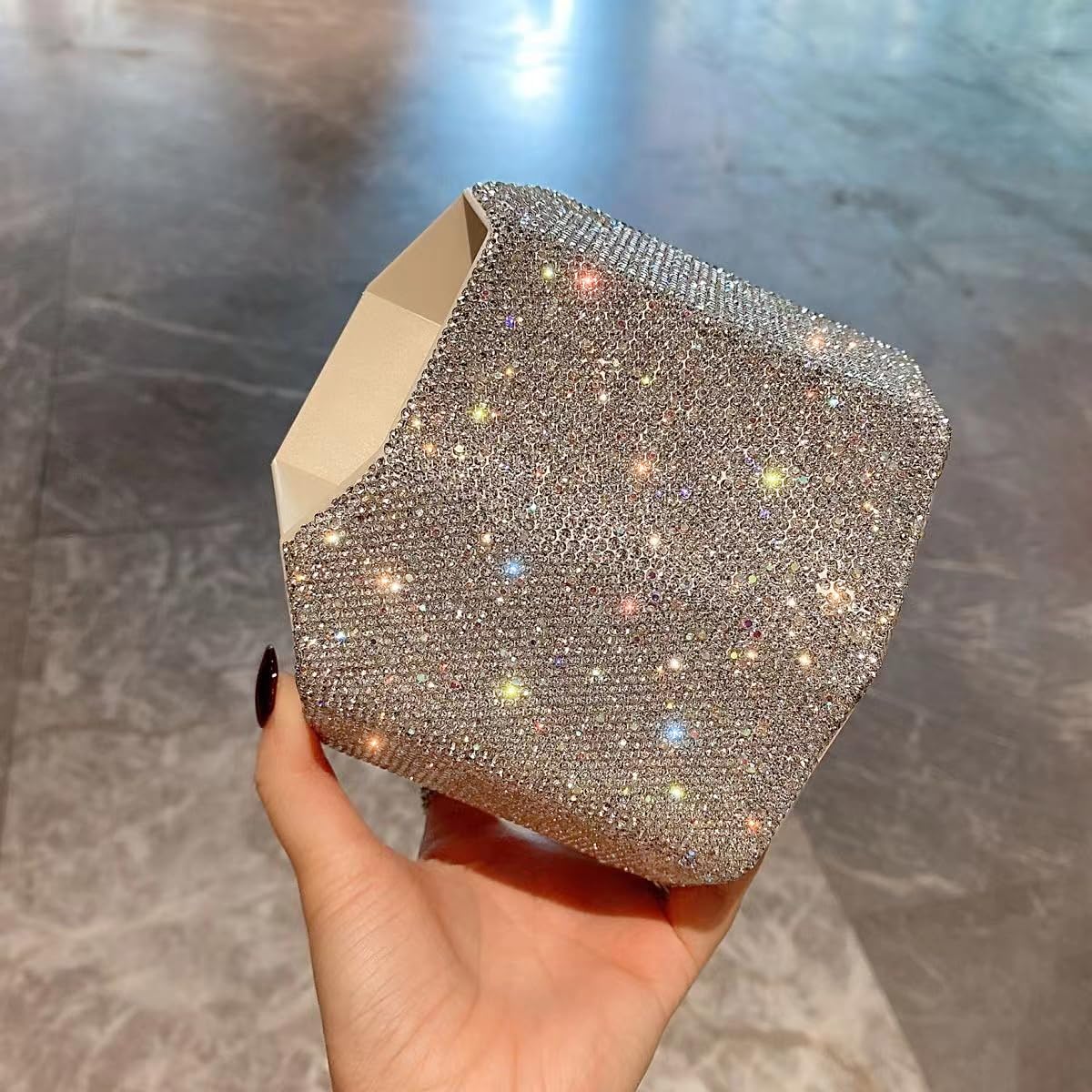 Shiny Bling Decoration Makeup Brush Holder Organizer - 360° Rotating Glitter Rhinestone Storage Box with 5 Slots, Large-Capacity Organizer for Pens, Perfume & Makeup Storage on Bathroom Countertops