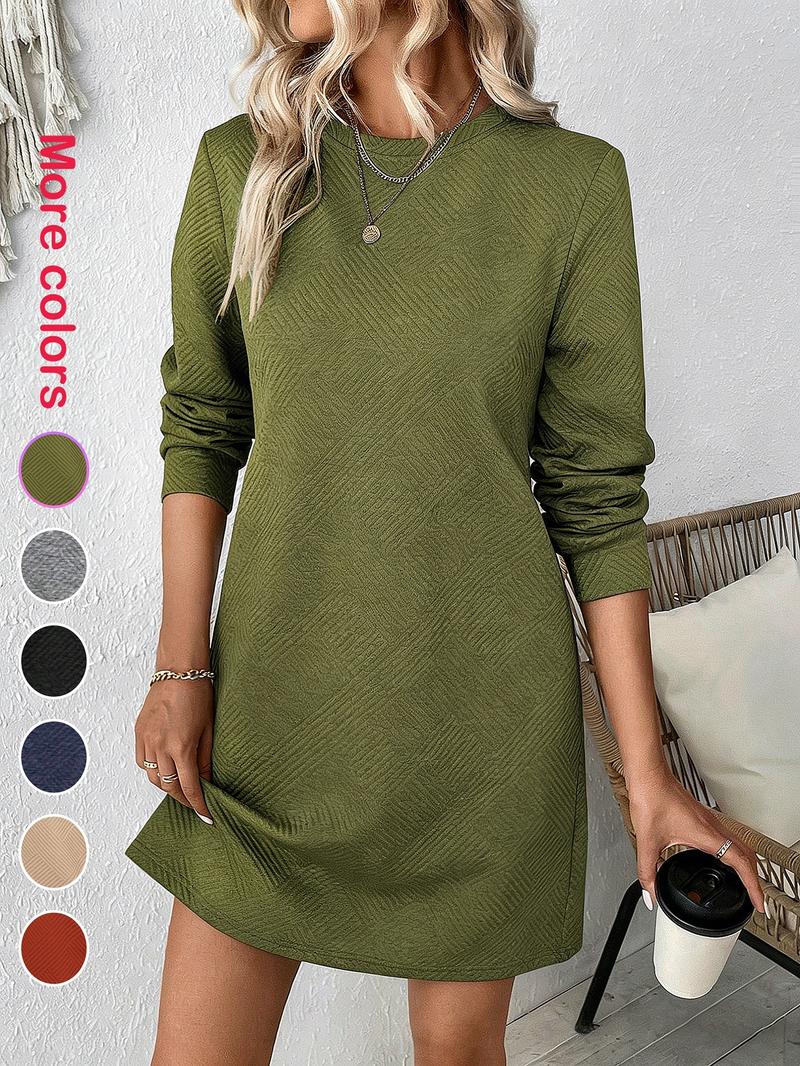 Women's Casual Elegant Long Sleeve Dress, Spring & Fall Season, Christmas Style, Fitted Plain Pattern, Perfect for Daily Wear
