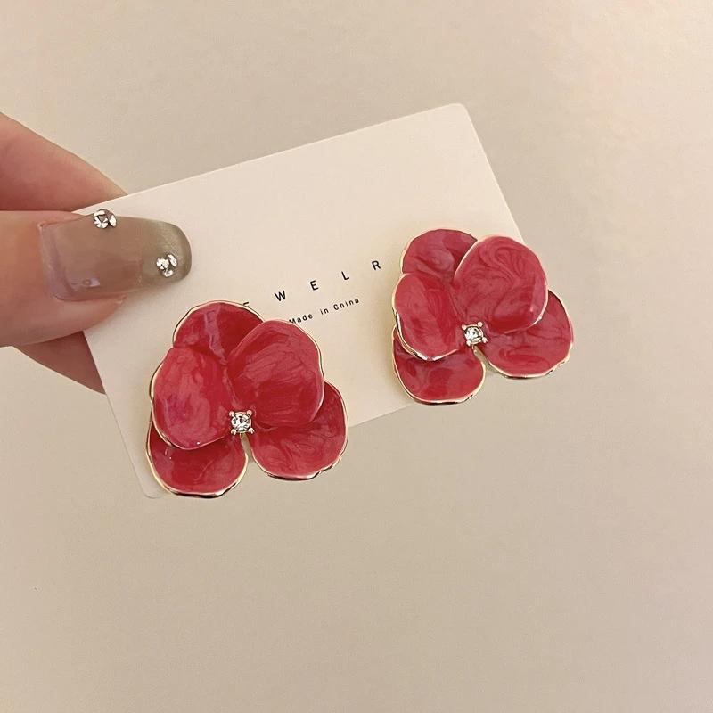 【Butterfly Orchid Stud Earrings】1Pair Spring and Summer Flower Petal Earrings Boho Ultra-Chic 3D Flower Earrings with Vintage Blue Glaze Floral Studs