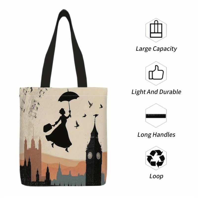 Printed Backpack with Umbrella, Bird, Cityscape Design, Durable Large Capacity, Ideal for Commuting, Parties, Beach Shopping, Travel, Daily Use