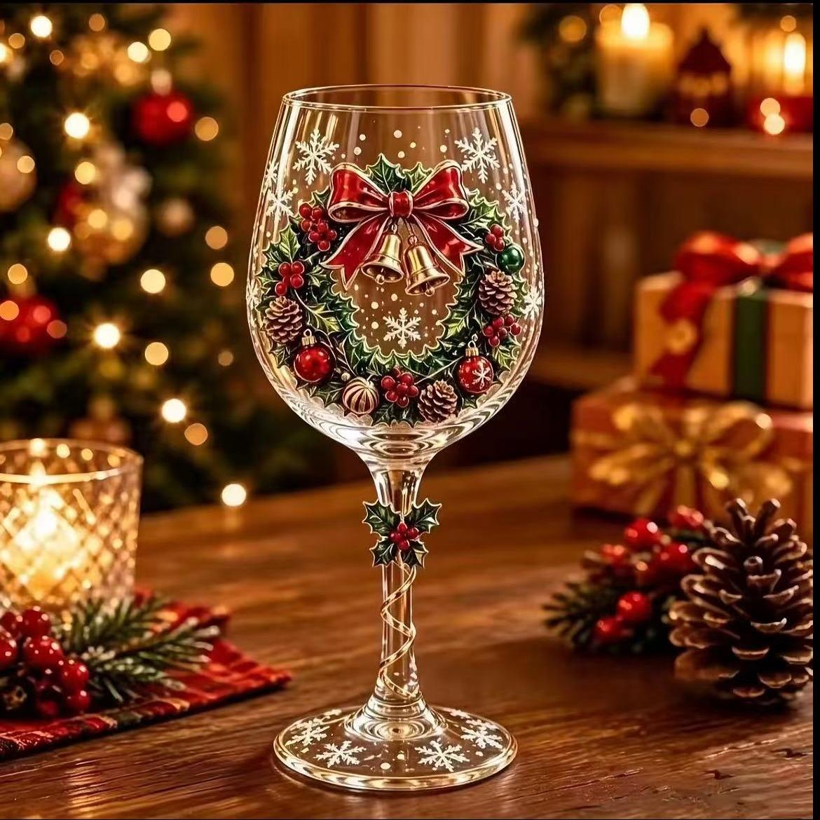 New Christmas Glass Art Cup, Elegant Holiday Drinkware, Perfect for Festive Celebrations, Unique Gift Idea, High-Quality Glass Design