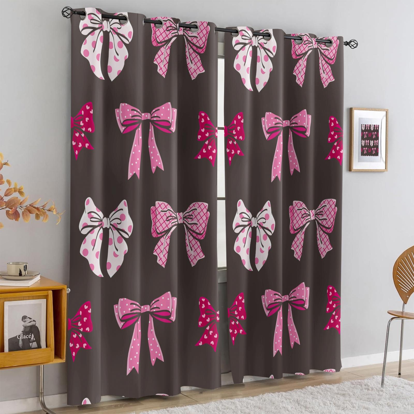 2 Panels Set Cute Coquette Bow Print Blackout Curtains, Y2K Aesthetic Darkening Grommet Window Drapes, Privacy Protection & Light Blocking, Perfect for Bedroom, Living Room, Dorm & Girls' Room Trendy Home Decor