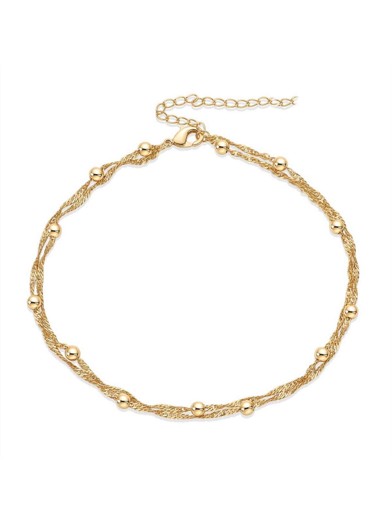 Bohemian-Style Women'S Ankle Bracelet with a Double-Layer Chain And Beads, Waterproof Alloy Elegant Anklet Bracelet for Women - Matte Finish, Daily & Gift Occasion, All Seasons Compatible, Beach-Friendly Jewelry