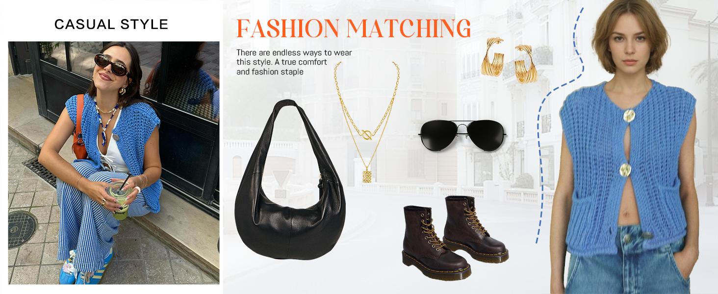 SCUSTY Womens Crochet Chunky Knit Top with Pockets Sleeveless Button Down Crop Tops Trendy Cardigan Sweater Vest for Women