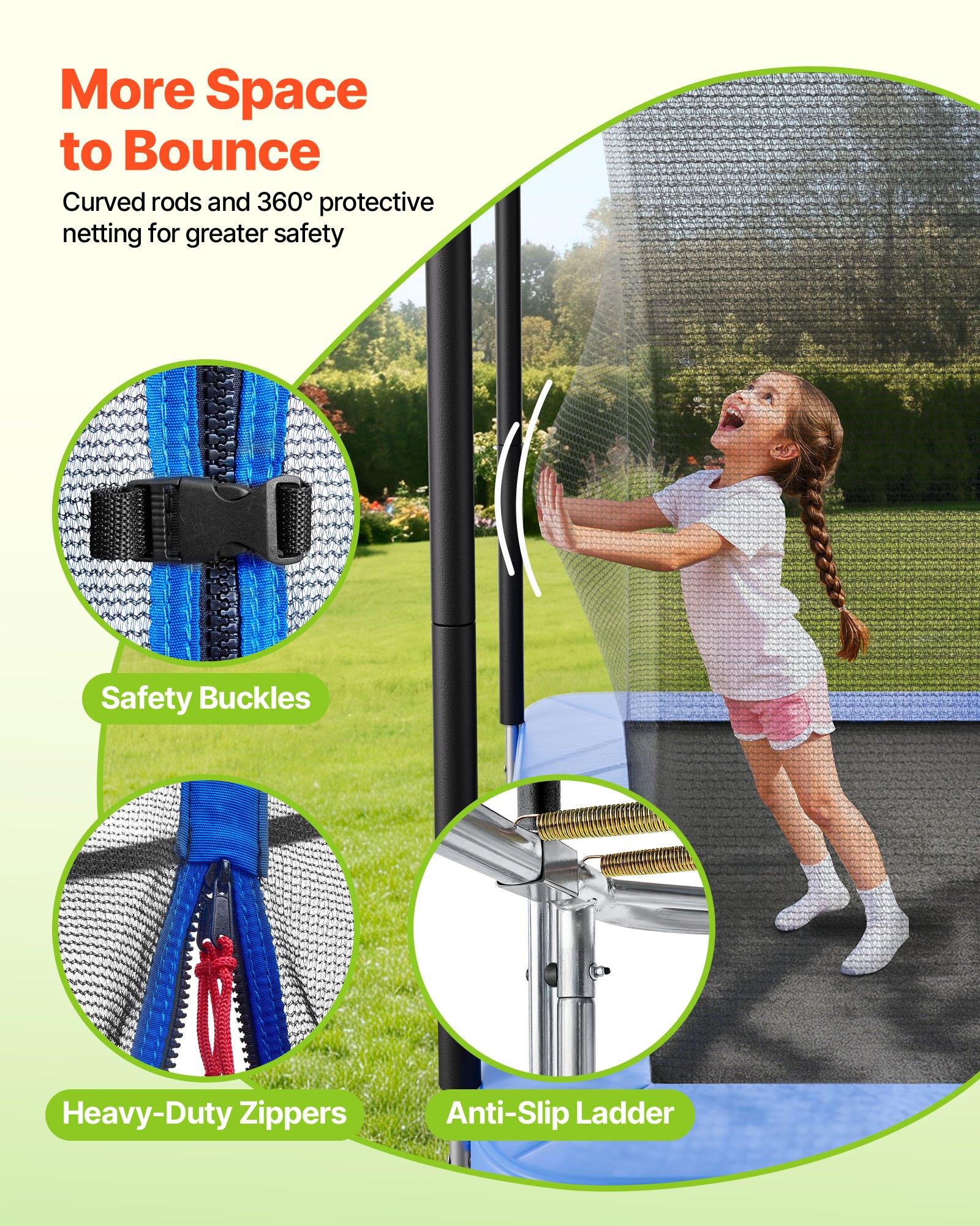 VEVOR Outdoor Trampoline, 8 x 14FT Rectangle Trampoline, ASTM Approved  Recreational Trampolines with Enclosure Net, Max 265 lbs Weight Capacity, Anti-Rust Rectangular Trampolines for Kids & Adults