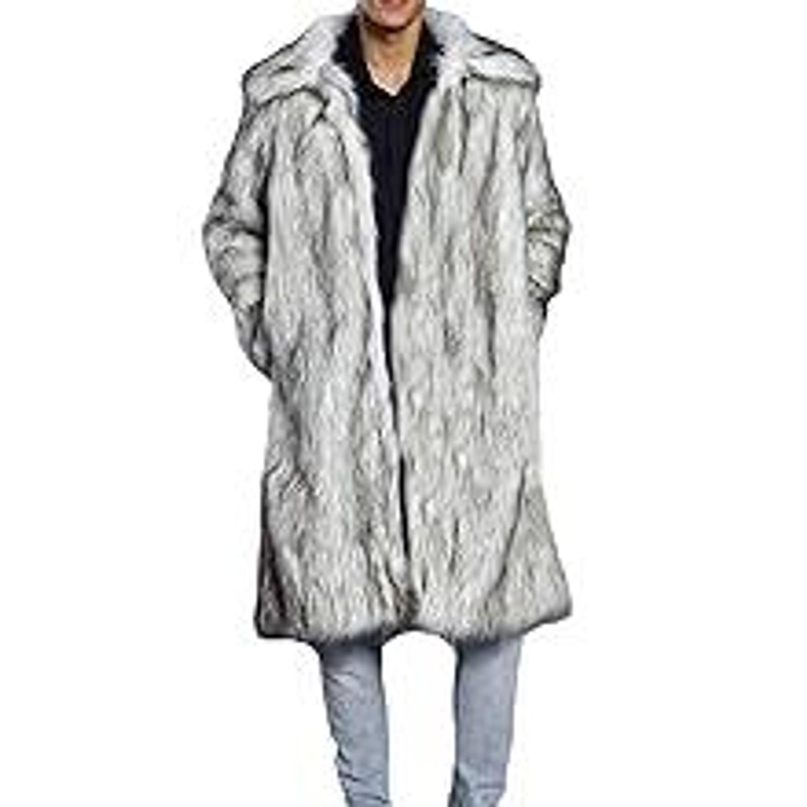 Men's Winter Fluffy Faux Fur Long Coat Parka Overcoat Outwear