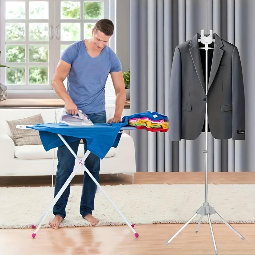 1 set includes 1 ironing hanger + 1 handheld ironing board. Retractable height adjustable, foldable for space saving and easy to carry. Thickened tube with strong load-bearing capacity, can store clothes. Suitable for home, hotel and dormitory use.