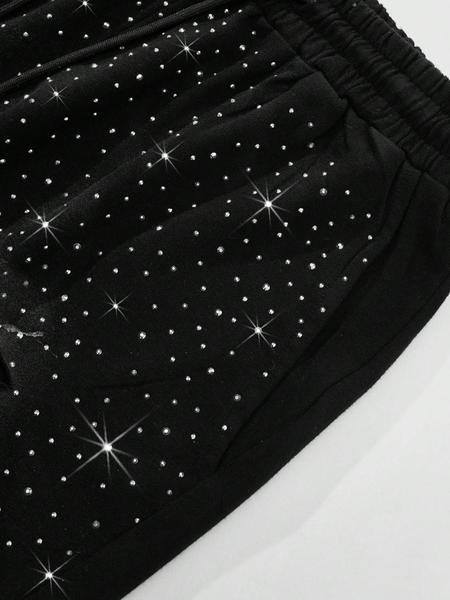 High-Quality Men's Casual Summer Set, Rhinestone Letter Print Tee & Drawstring Waist Shorts, Perfect for Travel & Daily Wear