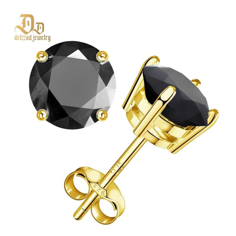 Delzzad 18k Gold-Plated Four Prong Stud Earrings Round Synthetic Moissanite Prong Stud Earrings Jewelry S925 Anniversary Day Birthday Valentine's Day Christmas Gifts For Men Women