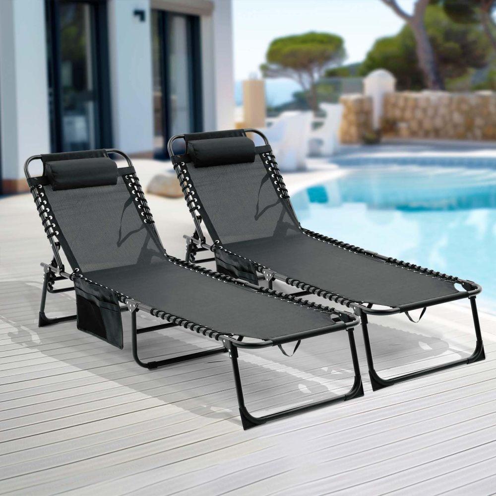 Folding Chaise Lounge Pool Chair Set of 1, Patio Sun Tanning Chair,Outdoor Lounge Chair with 4-Position Reclining Back,Breathable Mesh Seat for Beach.