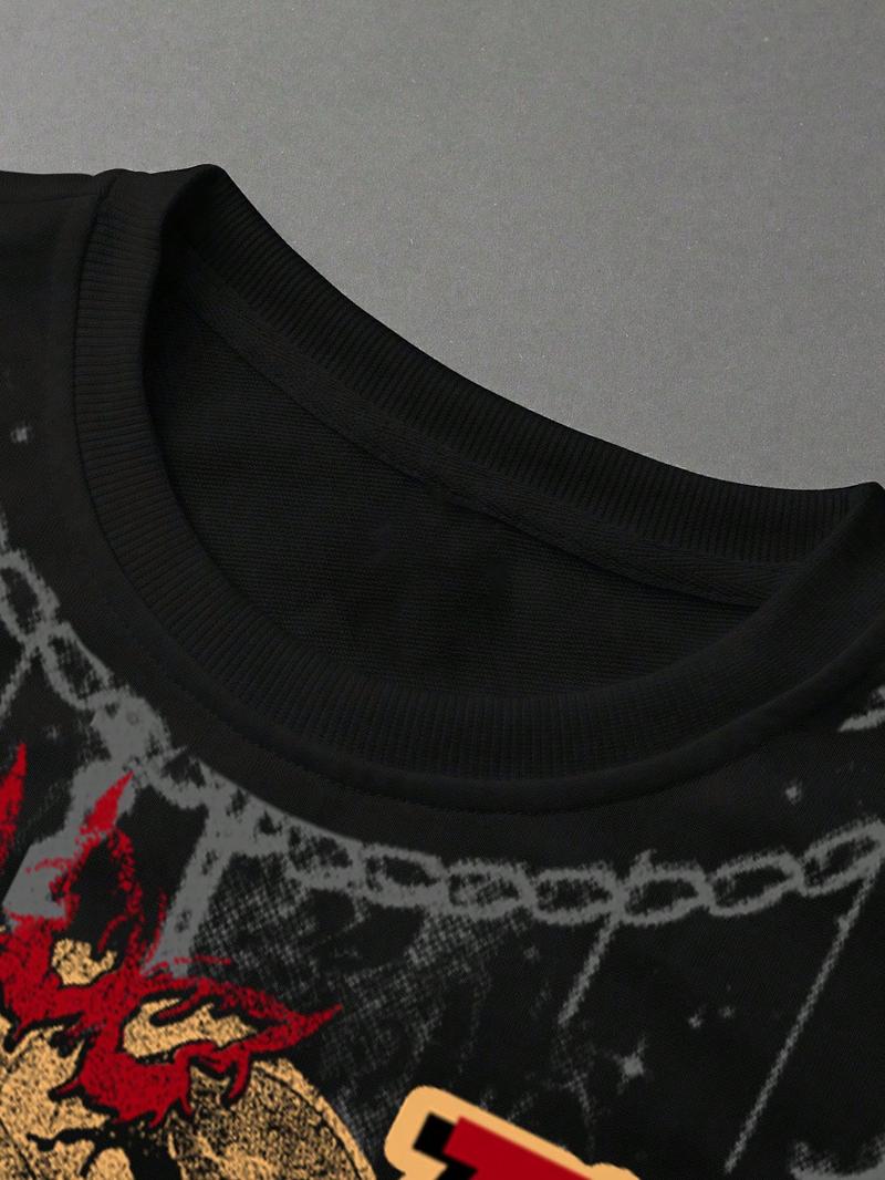 Unisex Streetwear Angel Print Design Sweatshirt, Loose-fitting Casual Long Sleeve Crewneck for Fall & Winter Fashion