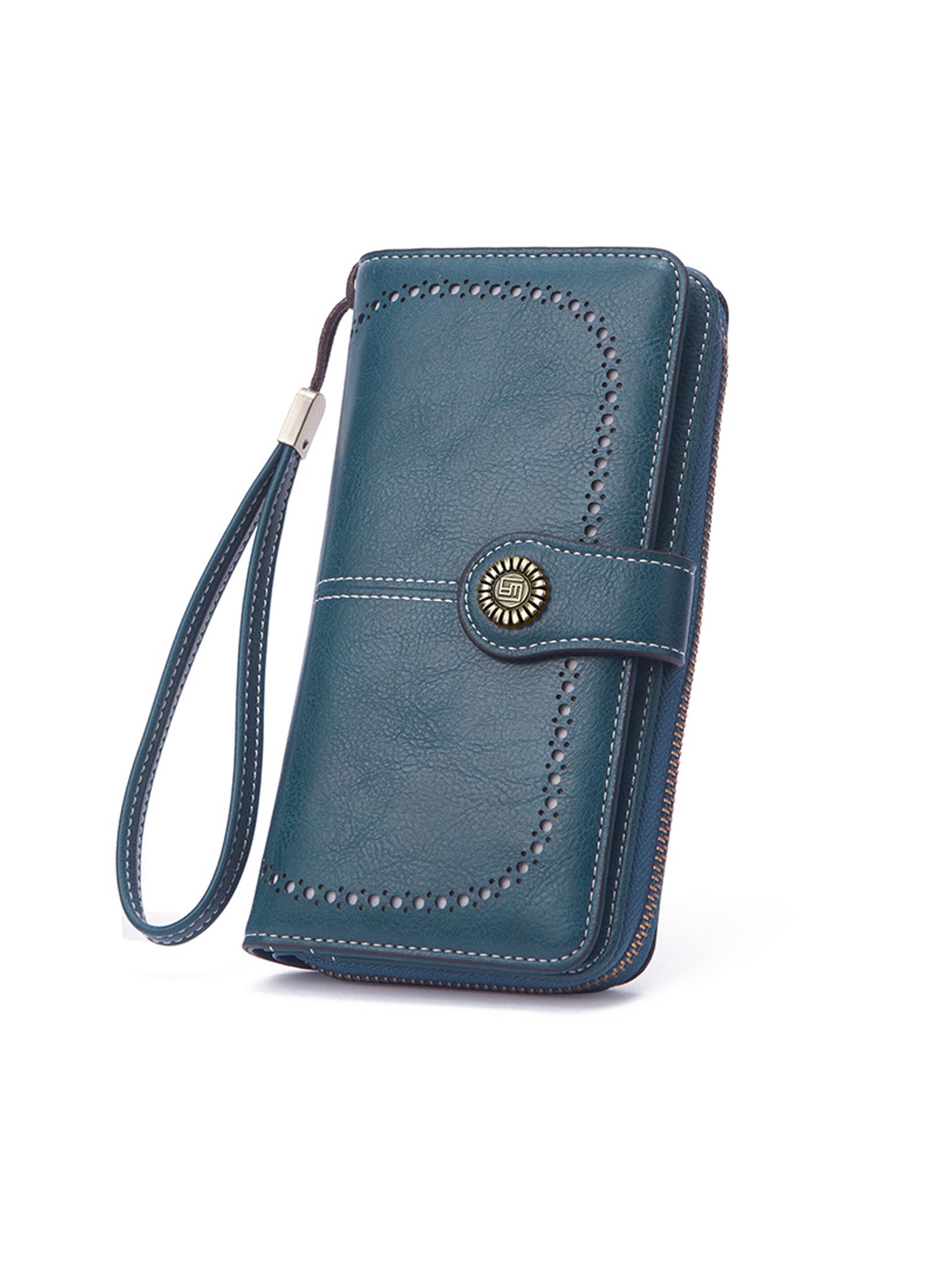 Women's Elegant Solid Color Long Wallet with Wrist Strap, Stylish Wallet, Multi-Functional Rfid Protection Zipper Wallet, Large Capacity Daily Use Handbag