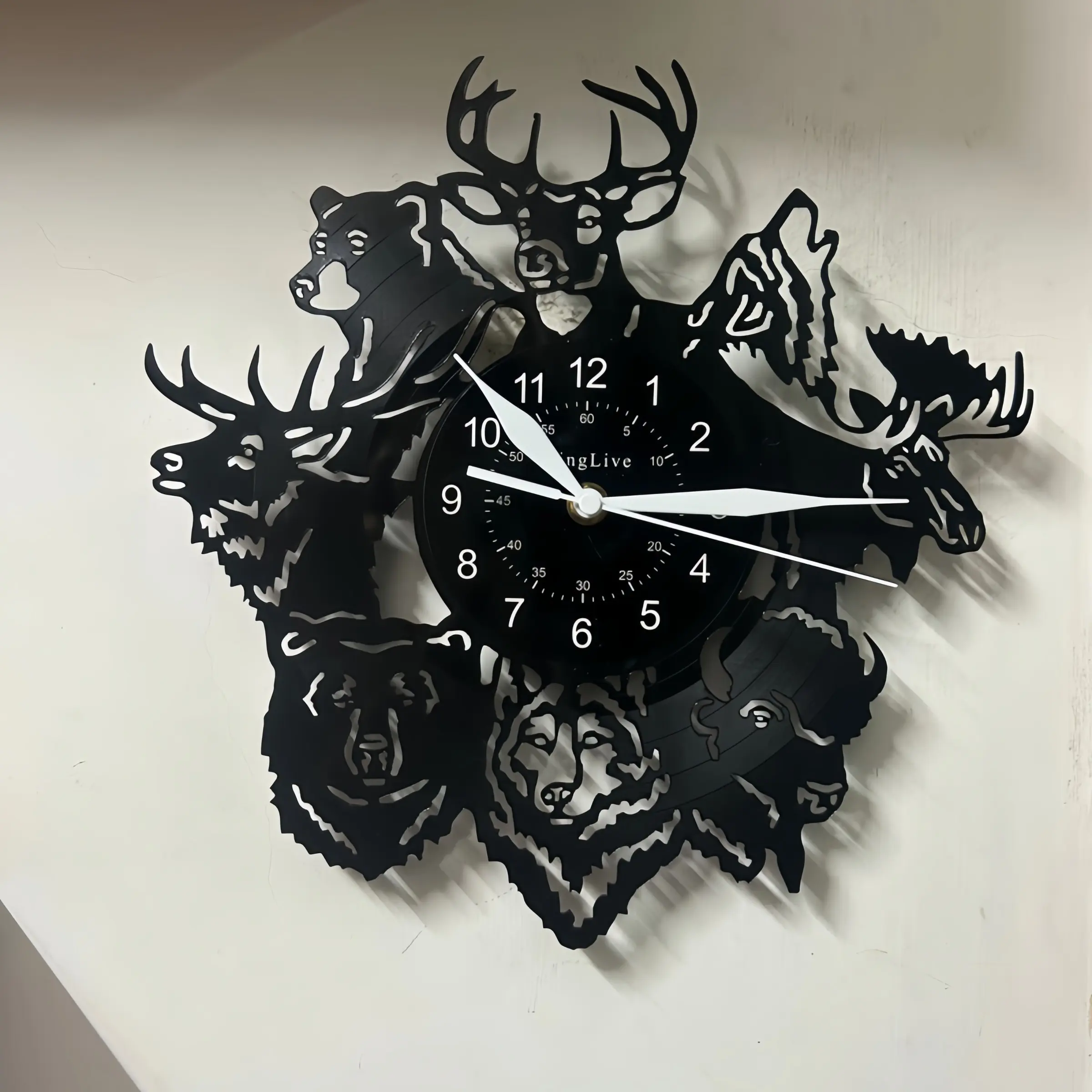 Wildlife Vinyl Wall Clock, Forest Animal Silhouette Design, Ideal for Living Room, Study, Airbnb Decor, Perfect Gift for Outdoor Enthusiasts