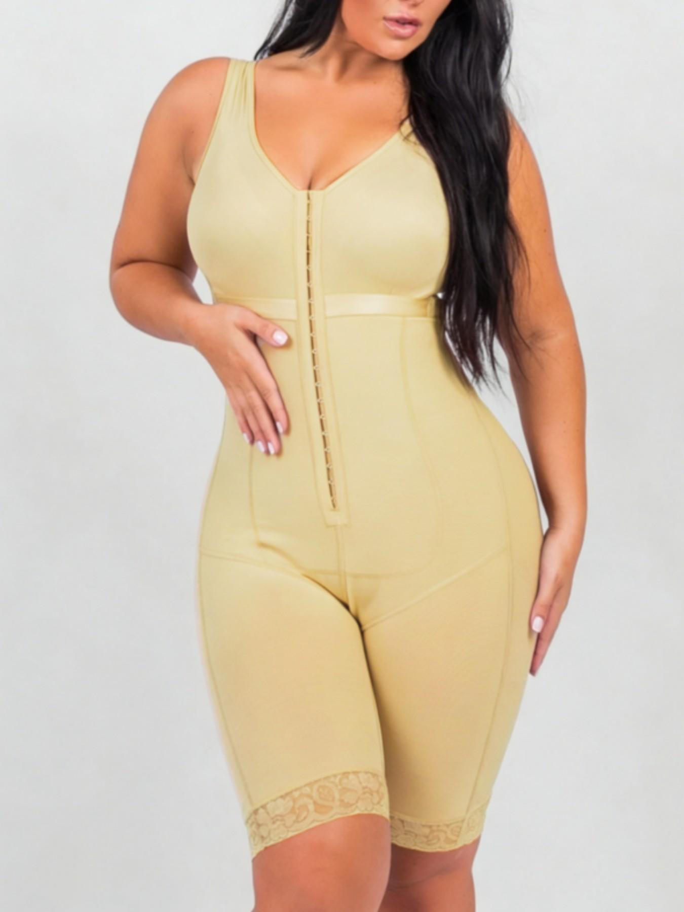 1 Count Women's Underwear Solid Color Anti Slip Lace Trim Full Body Shaper, Fajas, Colombian Shapewear, Silhouette Adjustable Hook Closure Bodysuit, Abdomen Smoothing Butt Enhancing Shapewear, High Support Contouring Jumpsuit, Suitable for Valentine's Day