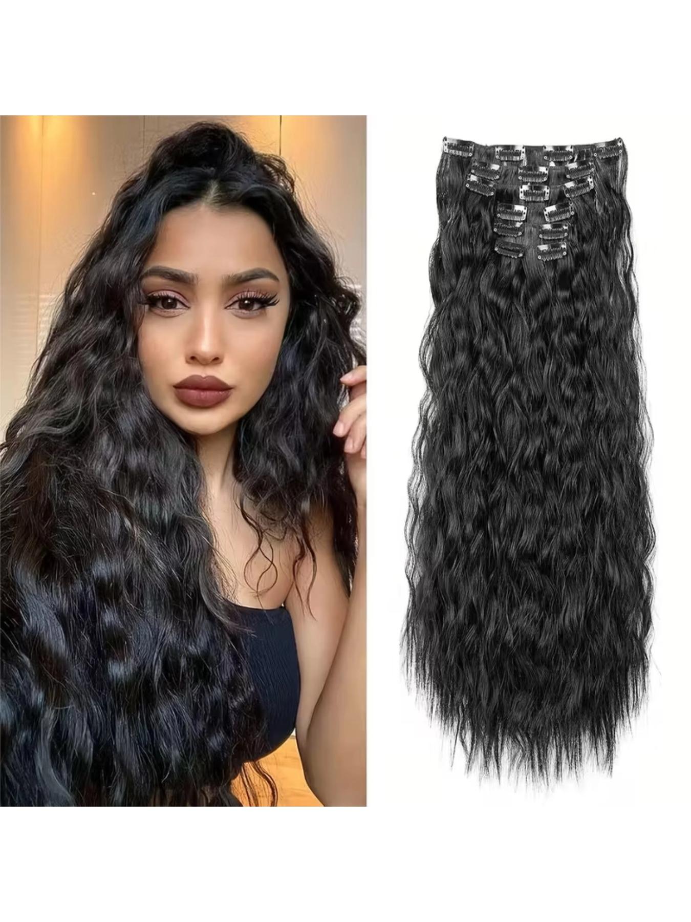 6 pcs/set Long Curly Wavy Natural Black 140g Clip-In Hair 