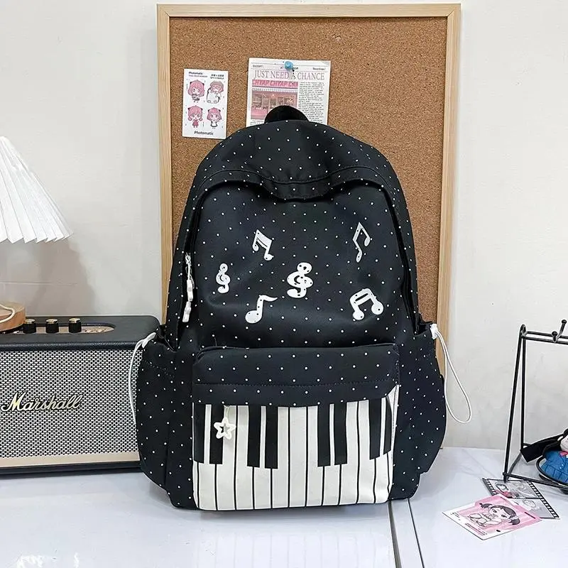 Brand Cute Angel Wings Women Backpack Sweet Versatile Canvas Girls Backpack Y2k Trendy Piano Large Capacity Outdoor Travel Bag