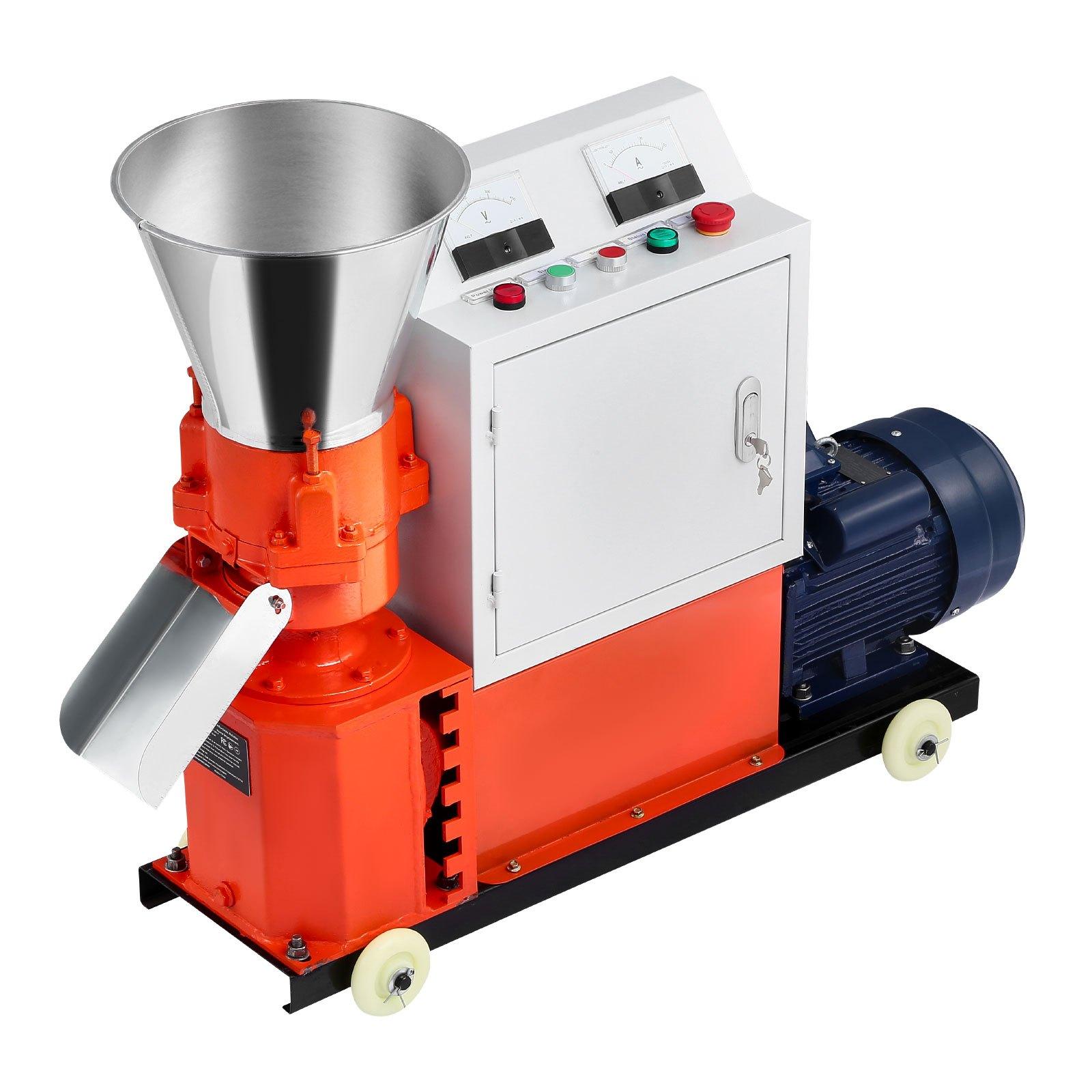 VEVOR Feed Pellet Mill Machine, 4 mm Animal Feed Pellet Making Machine, 3KW 240V Animal Food Granulator Mill Machines with 3 Pressure Rollers 4 Wheels, Ideal for Poultry, Livestock, Farm Animals