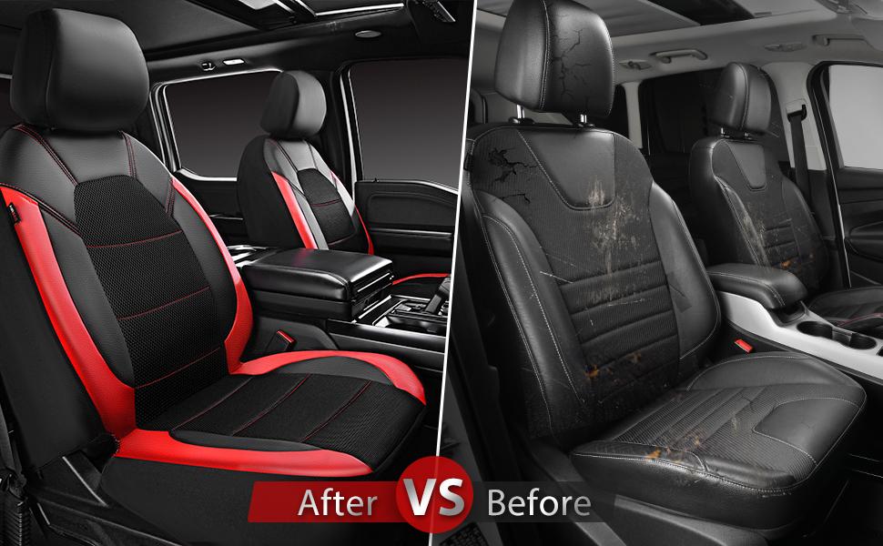 CAR PASS 2/5 seats Universal Leather Two Front Seat Covers,Sport seat Covers fits Most Cars, SUVs, Trucks, and Vans Airbag Compatible