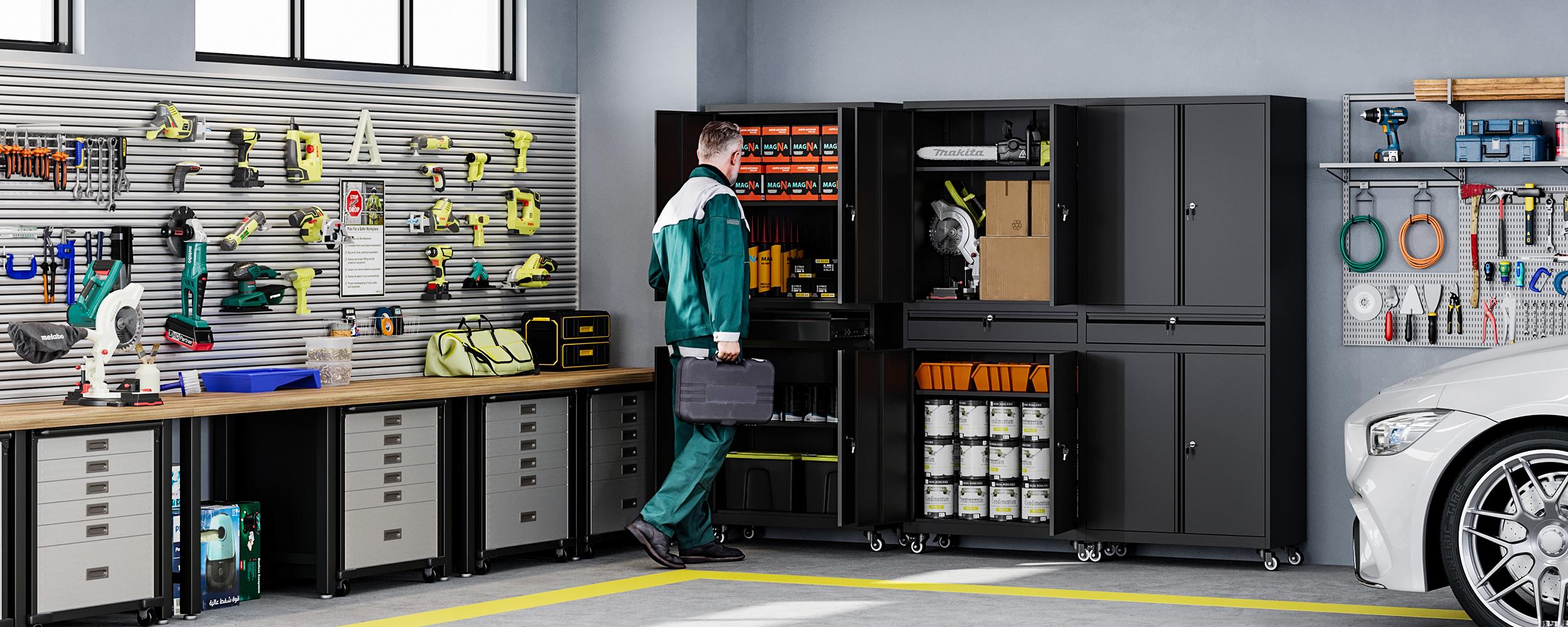 Yizosh Metal Garage Storage Cabinets with Drawer, 4 Doors Tool Storage Cabinet with 2 Adjustable Shelves, 72"-Rolling Steel Locking Cabinet for Garage Utility Room Home Office (White, 4 Wheel-72 H) Yizosh Metal Garage Storage Cabinets with Drawer, 4 Doors Tool Storage Cabinet with 2 Adjustable Shelves, 72"-Rolling Steel Locking Cabinet for Garage Utility Room Home Office (White, 4 Wheel-72 H)