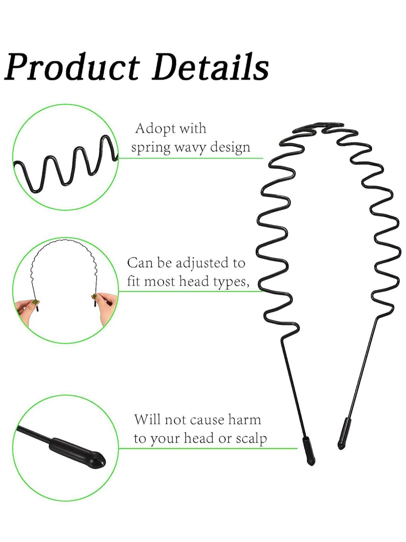 Men’s 6-Pack Minimalist Zig Zag Wavy Curve Headbands, Non-Slip Elastic Lightweight Alloy Hair Bands, Prolonged Comfy Stretch Unisex Wear Accessories for Workout, Outdoor Sports