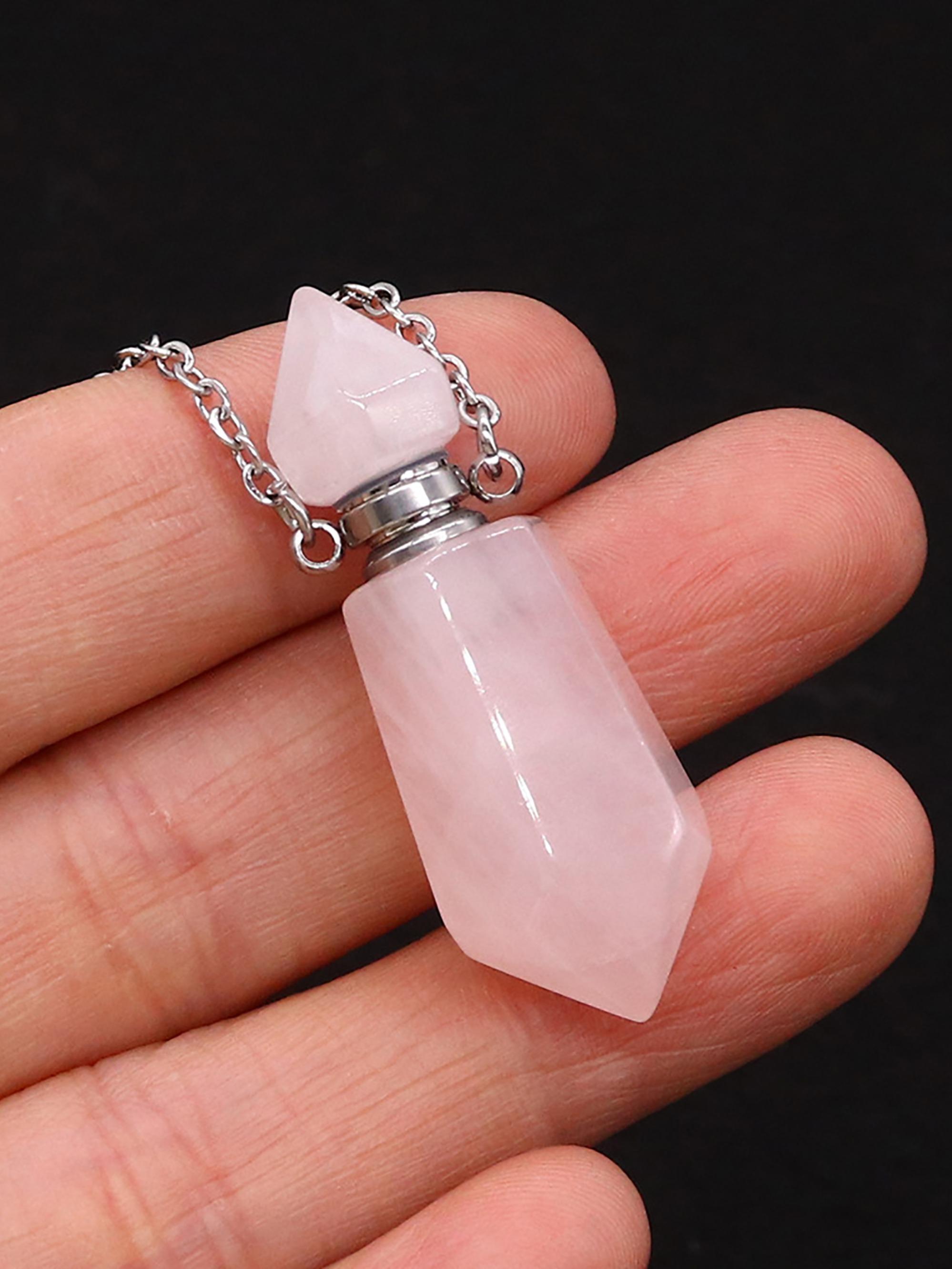 Natural Stone Crystal Perfume Bottle Pendant, Agate Crystal Essential Oil Perfume Bottle, Aromatherapy Necklace Pendant