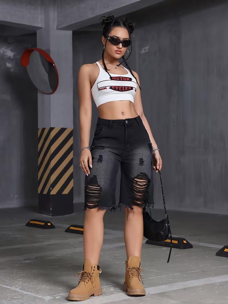 D334  Women'S Denim Ultra-Short Shorts, Trendy High Street Fringed American Fashion Versatile Slim-Fit Stretch Pants