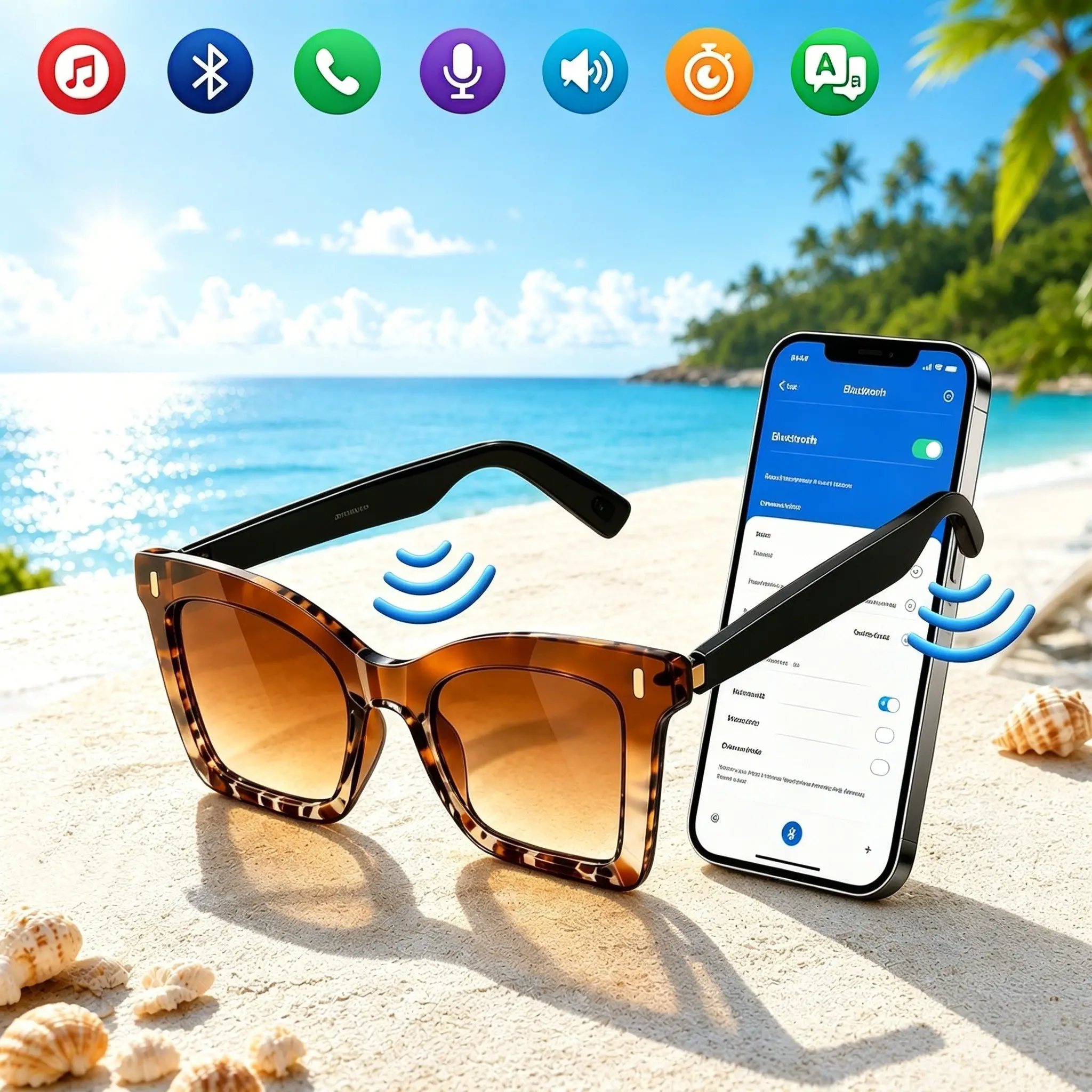 AI Bluetooth smart glasses, supporting APP translation in multiple languages, UV protection, automatic in ear detection switch, leopard print sunglasses, sweat proof, sun protection, sunglasses, suitable for travel, navigation, cycling and other scenarios