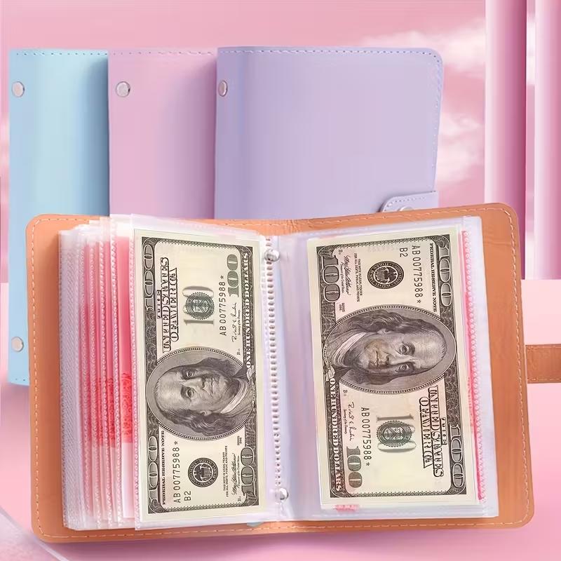 PU Material Money Receipt Folder, Bill Organizer Planner, Holds Up to 100 Bills, Includes Bill Photos, Stamps, and Card Storage, Ideal for Organizing Finances