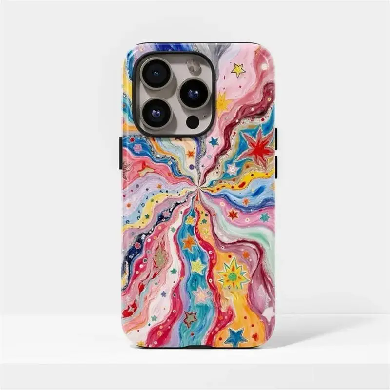 Psychedelic Starburst Surrealism Tough Shell Smartphone Case - Y2K Style Cosmic Swirl Vintage Casing, Halloween Gift Cellphone Accessory for iPhone 12-17, 15 Plus, Samsung Galaxy S22-S25, Device Protector (A2691)