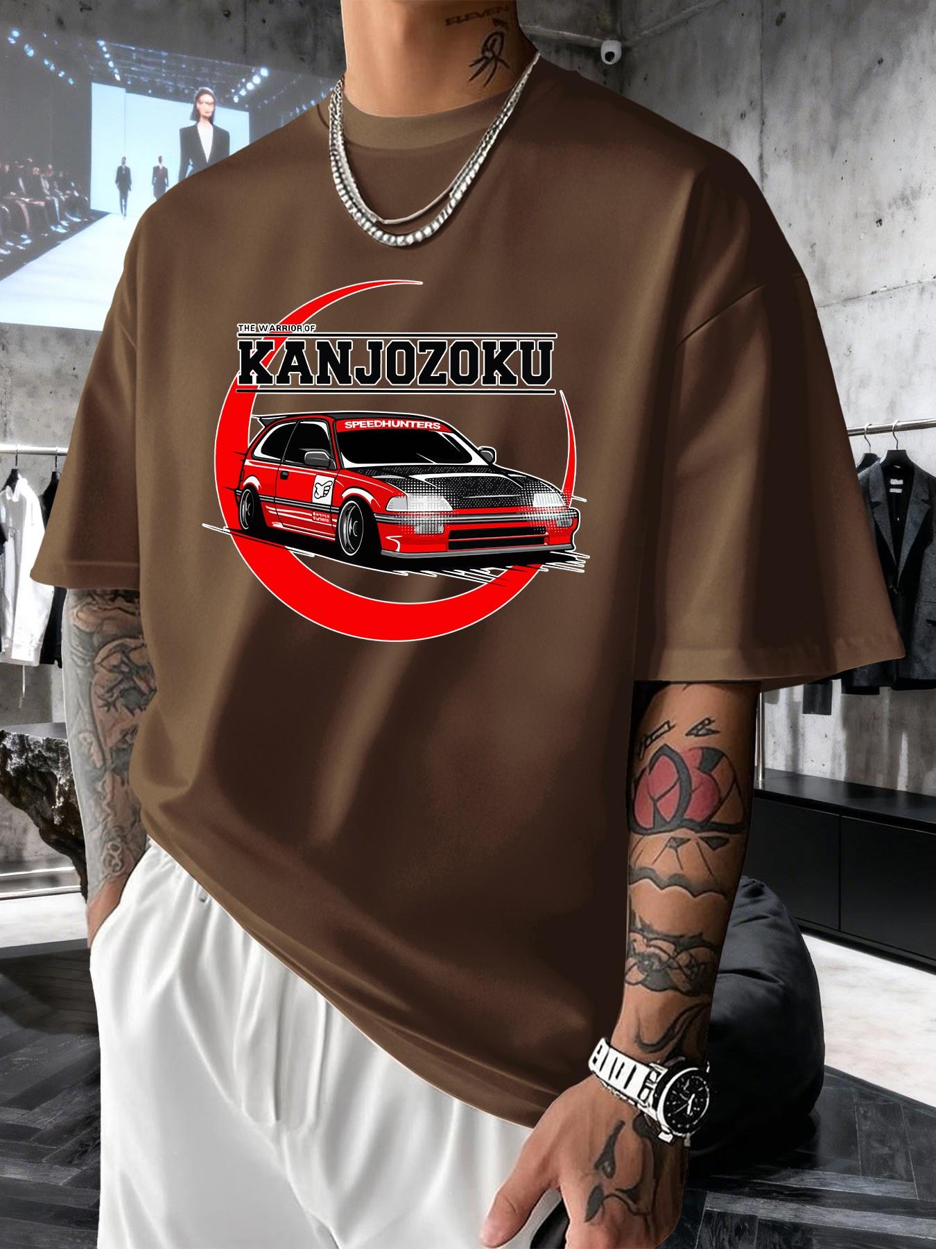 Kanjozoku Jdm Car Culture Print Men's Fashion T-Shirt, Casual Streetwear Short Sleeve Top, Comfortable Round Neck Tee for Spring Summer