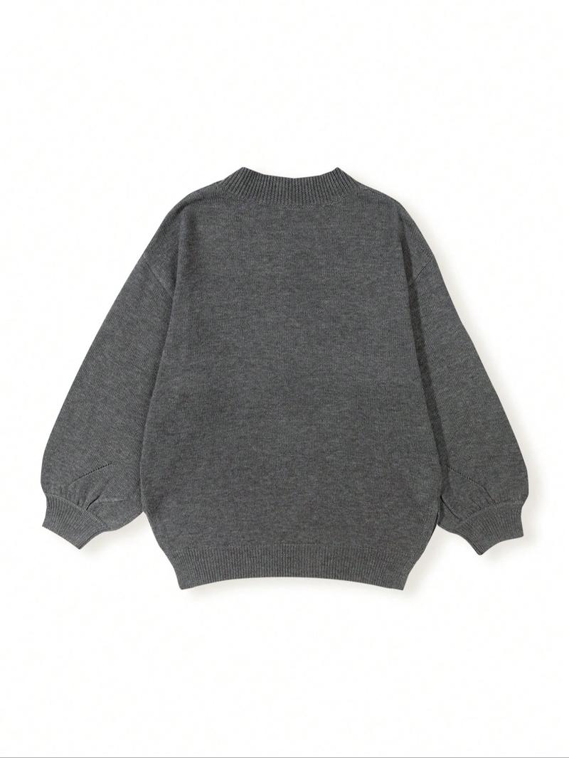 Women's Loose-Fitting Knit Sweater, Round Neck Design, Multifunctional Bell Sleeve, Side Slit Zipper Detail, Casual Fall/winter Wear Knitwear