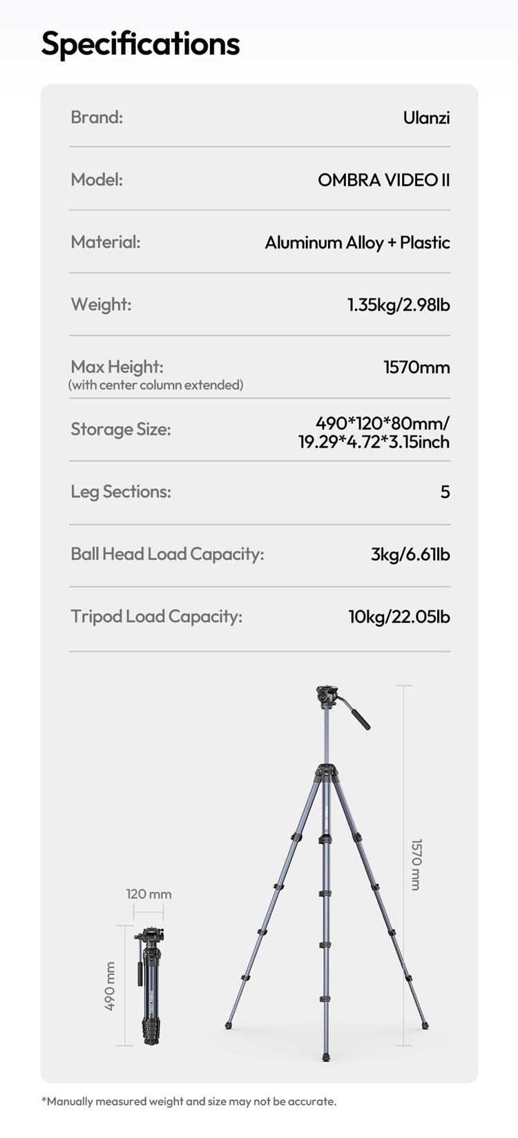 ULANZI Ombra Lightweight Travel Tripod, 59" Professional 5 Section Aluminum Camera Tripod with Claw Super Quick Release Design, for Canon Nikon Sony Cameras DSLR iPhone, Max Load 17lb