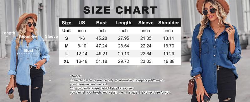 Chouyatou Women's Spring Long Sleeve Denim Jean Shirts Button Down Shirt Business Casual Tops