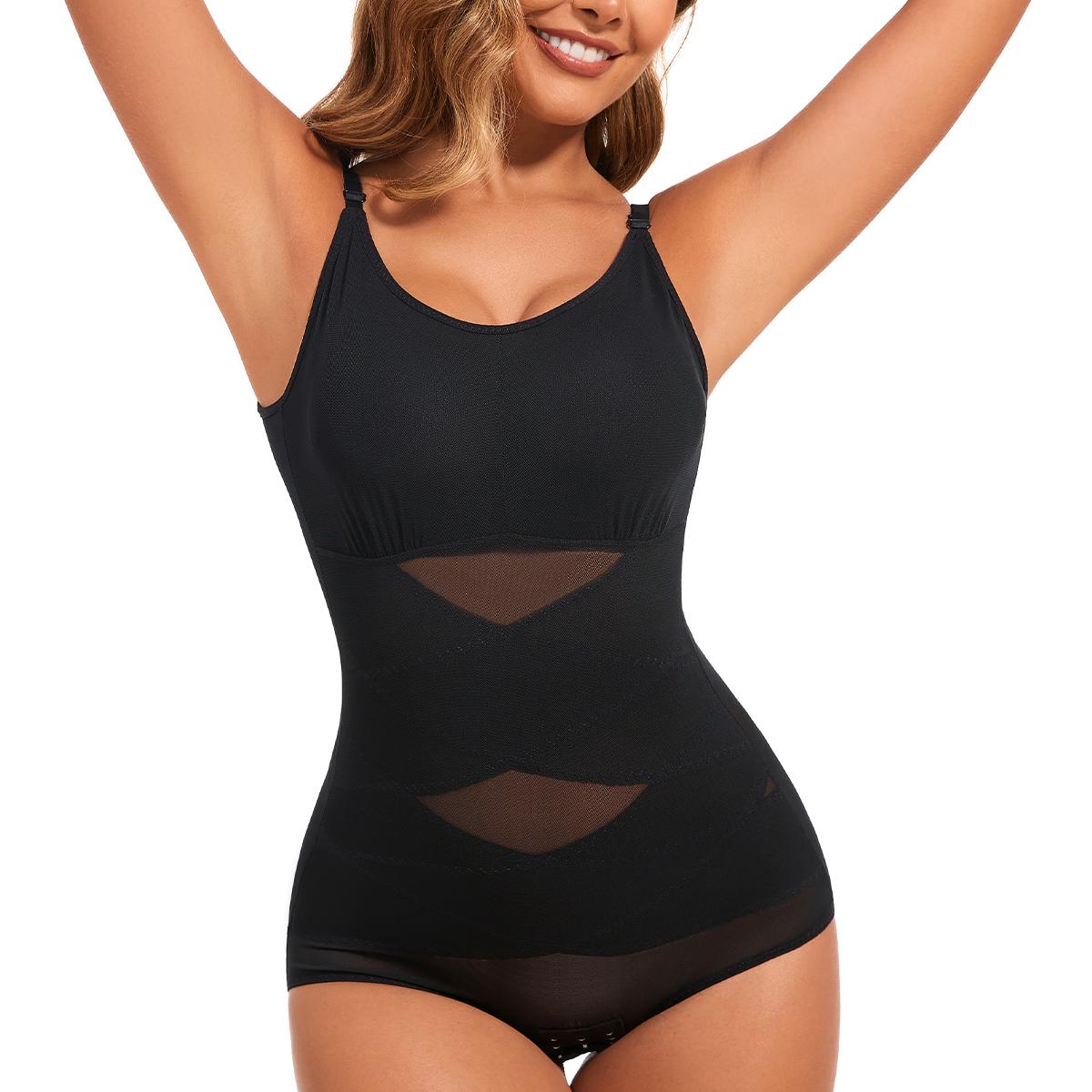 Women's 2026 Trendy Solid Hue Bodysuit Shapewear, Versatile Women's Stretch - to - fit Underwear, Shaping Lingerie with Abdomen - supporting & Hip - lifting Design, Black & Grey Womenswear Compression Faja Moldeadora Bandeau Sleeveless Corset