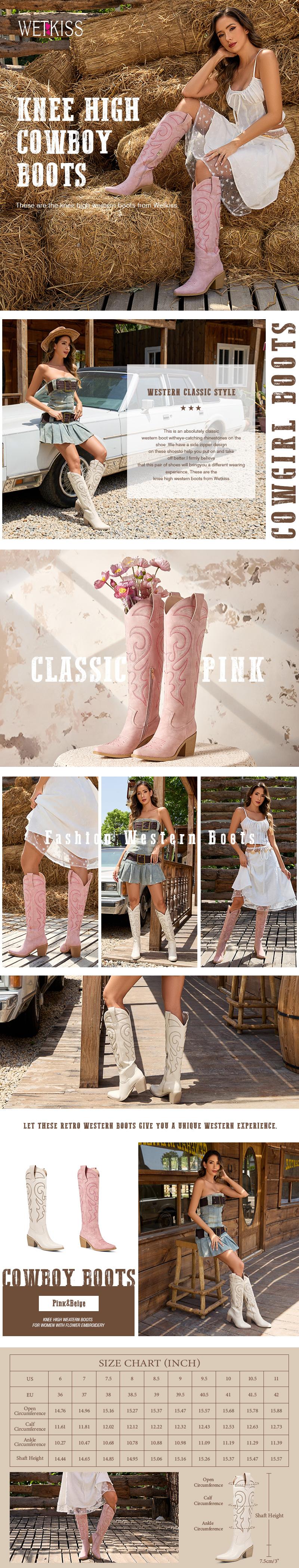 Wetkiss Knee High Cowboy Cowgirl Boots for Women, with Unique Embroidery, Side Zipper and Chunky Heel Design, Women's Shoes,Women's Boots Beige Casual #TikTokShopHolidayHaul Wetkiss Knee High Cowboy Cowgirl Boots for Women, with Unique Embroidery, Side Zipper and Chunky Heel Design, Women's Shoes,Women's Boots Beige Casual #TikTokShopHolidayHaul