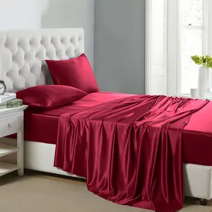 Silk Sheets, Full Size Bed Sheet Set with Deep Pockets, Cooling Soft and Hypoallergenic Sheets Full - Scarlet Red