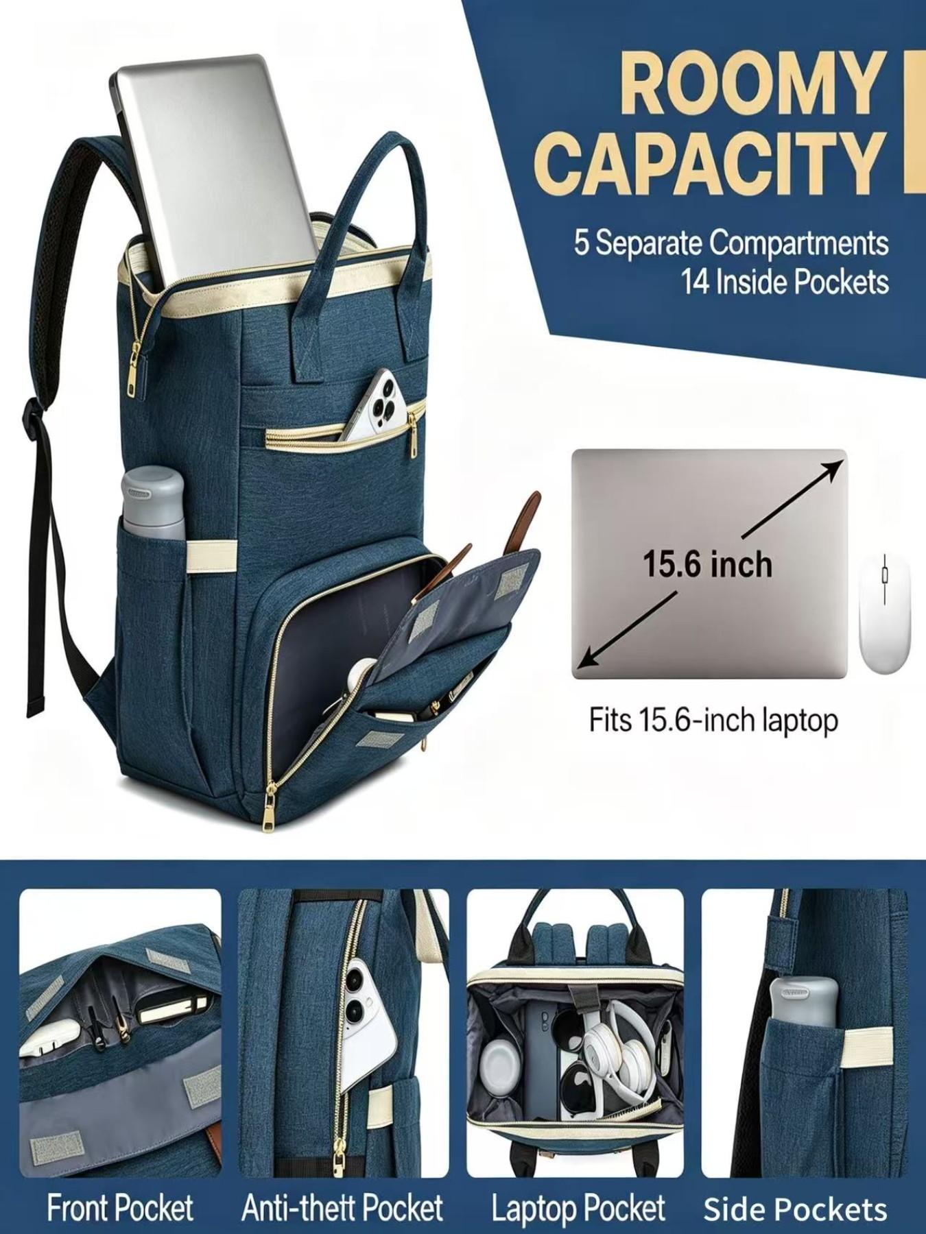 Multifunctional Commuter Backpack with Independent Insulated Lunch Bag, 15.6 Inch Laptop Compartment, USB Charging, Student Office Travel Backpack