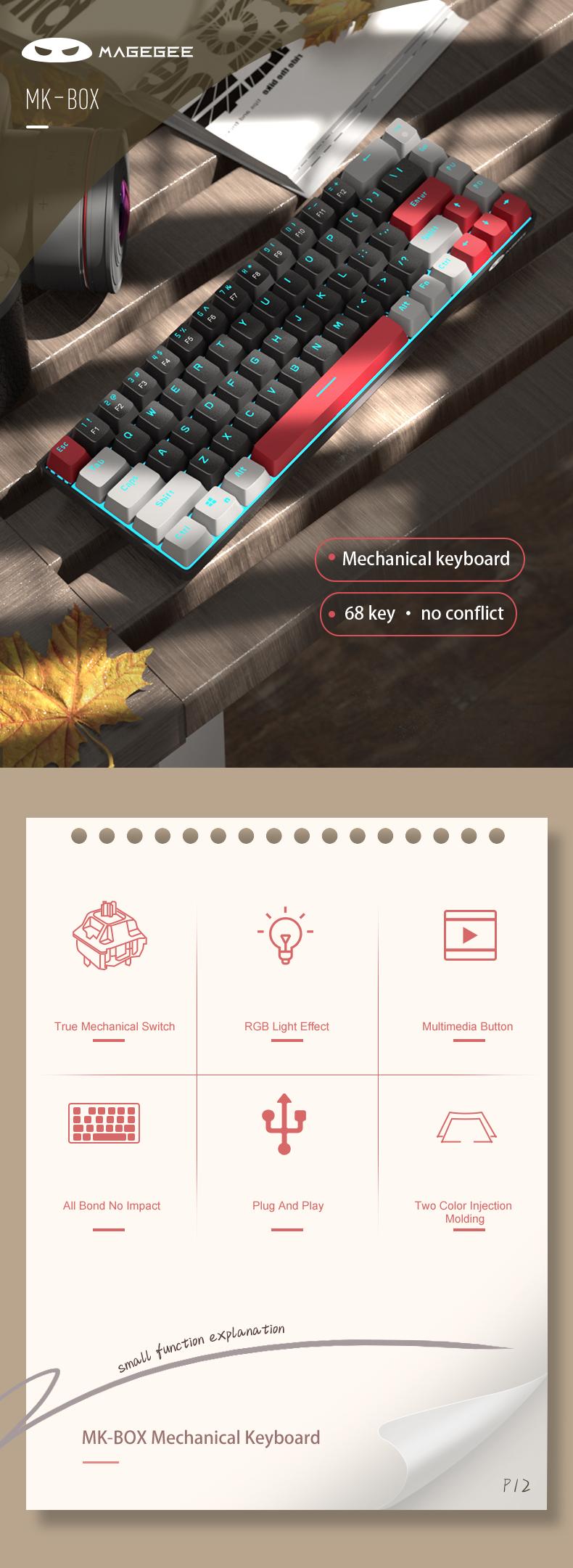 MageGee MK-Box Portable 60% Mechanical Gaming Keyboard, LED Backlit Compact 68 Keys Mini Wired Office Keyboard with Mechanical Switch for Windows Laptop PC Mac