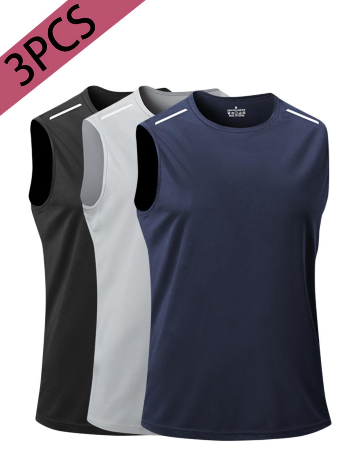Men's Moisture-Wicking Sleeveless Training Vest, Reflective Detail Sportswear, Ideal for Running and Workouts, Casual Plain Style
