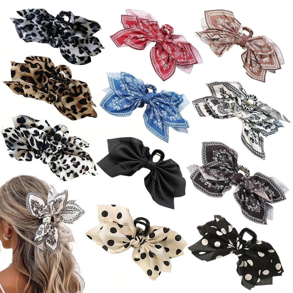 Women's Oversized Bow Hair Claw Clip For Women, Paisley And Leopard Printed Fabric Bow, Strong‑Grip Non‑Slip Hair Accessory For Thick Hair, Lightweight Durable Design For Half‑Up Styles, Daily Office Party And Travel Occasions