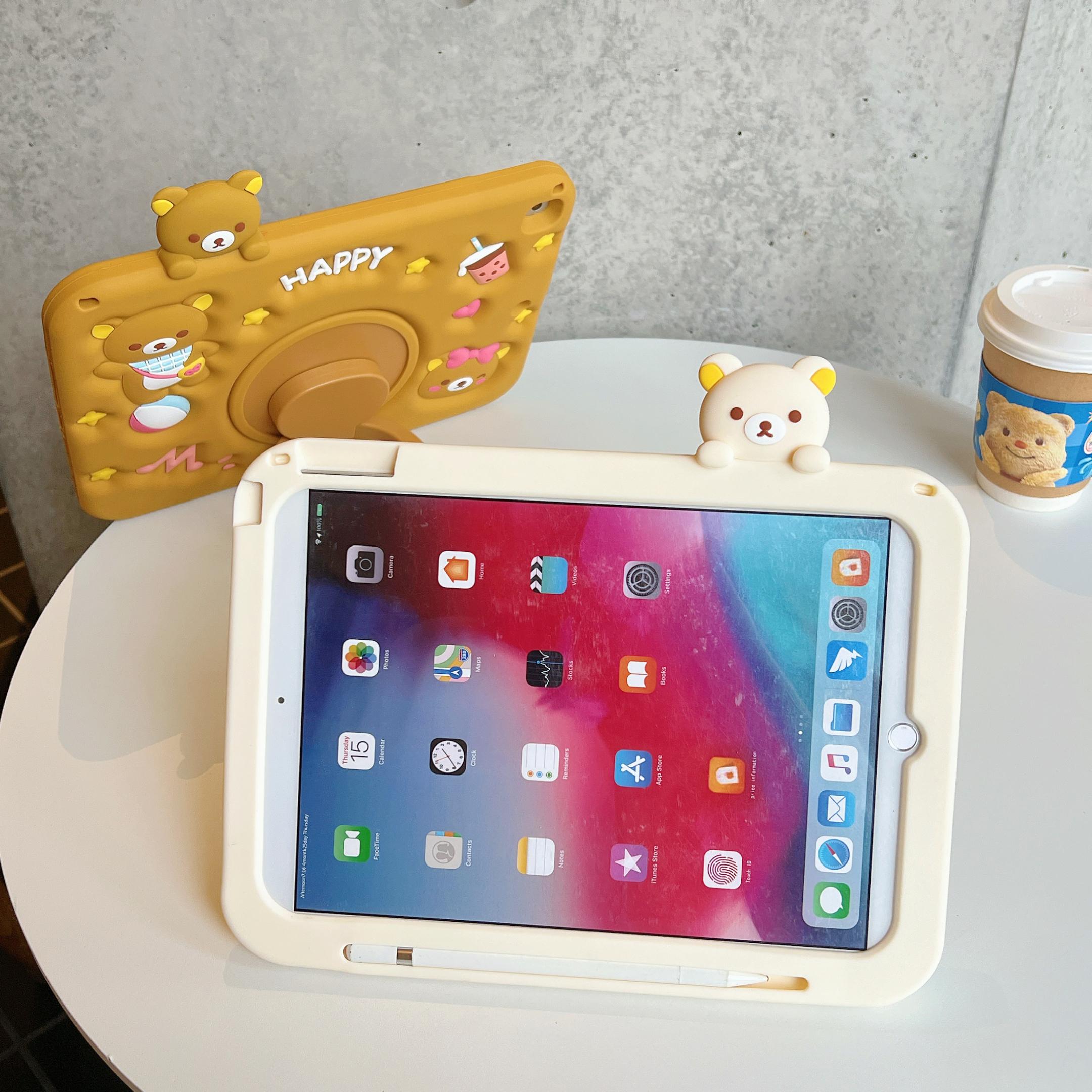 For IPad Air Mini 2 3 4 5 6 7 10.9 Pro 11 9 8 7th 10.2 10.5 GenA16 Child 3D Easy bear Tablet pen slot Protective Same phone case
