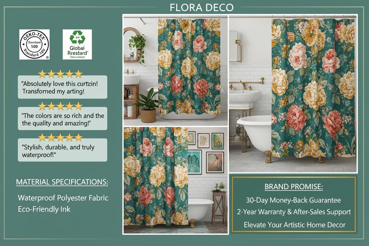 Vintage Oil Painting Style Lily Vase Bath Curtain, European Classical Floral Bathroom Decor, Soft Polyester Shower Curtain, Home & Hotel Use