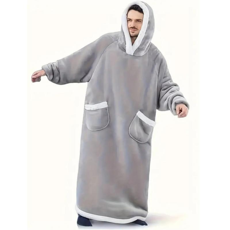 Adult Large Hooded Wearable Blanket, Fleece Blanket Throw, Ultra-Soft Fleece, & Charcoal, Home Casual Clothing, Cozy Loungewear