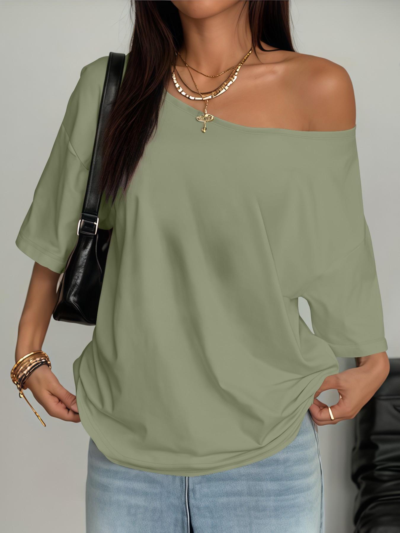 Plus Size Women's Asymmetrical Neckline Top, Trendy Fashion Short Sleeve Tee, Lightweight Daily Wear for Ladies
