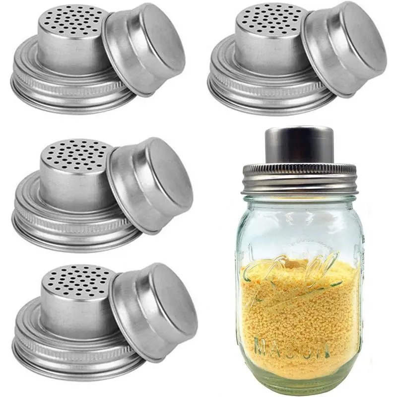 4 Pcs Mason Jar Lid, Mason Jar Shaker Lid, Mason Jar Spice Lid, With Silicone Sealing Ring, Suitable for Standard-Mouth Mason Jars and Canning Jars, Can Be Used to Store Spices, Salt, Pepper, or for Making Cocktails.